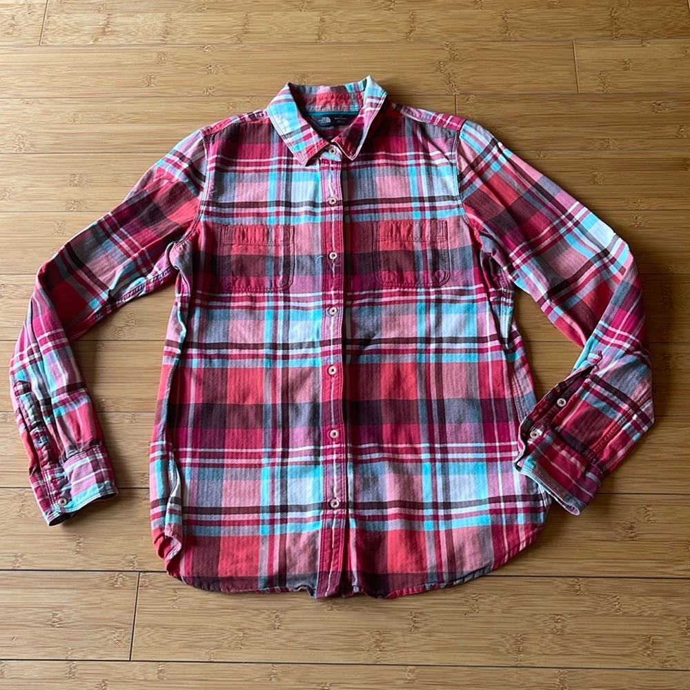 The North Face Shirt Womens Red Plaid Flannel Cotton Casual long sleeves large